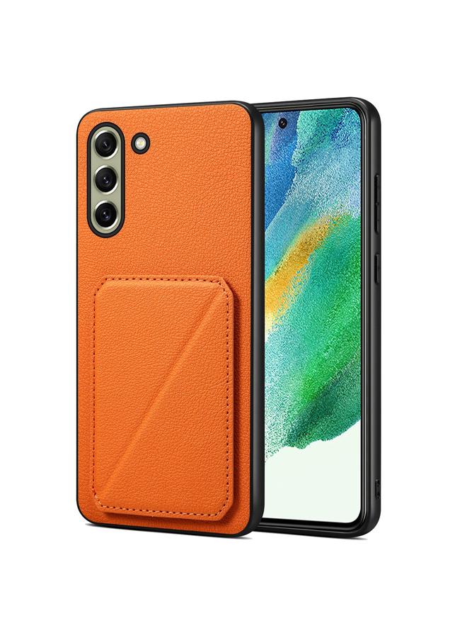 Denior Case For Samsung Galaxy S21 FE 5G Imitation Calf Leather Back Phone Case with Holder - Image 1