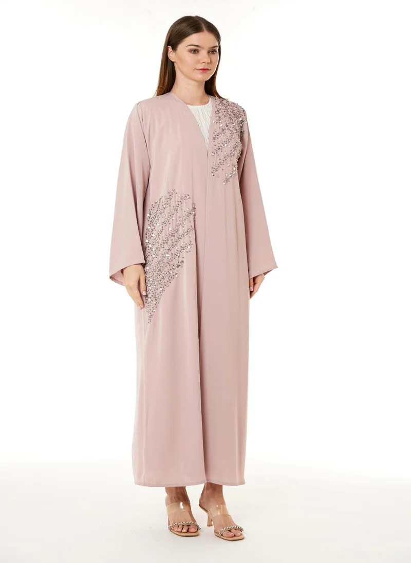 Moistreet Tan Korean Nida Hand Embellished Abaya