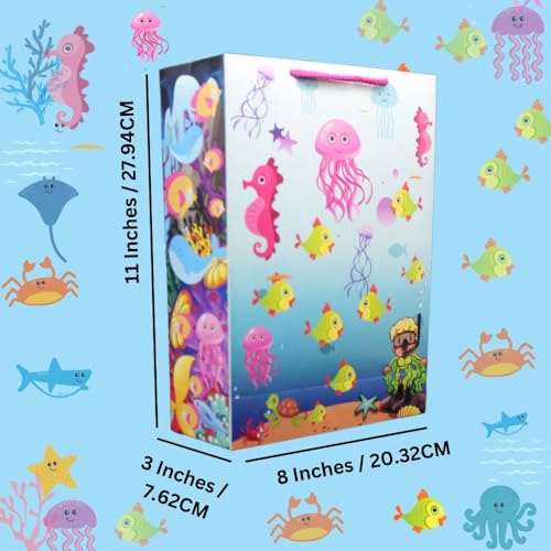 TASCHE SEA Theme Birthday Design Paper Gift Bags for Return Gifts| Birthday | Holiday Presents (Pack Of 9 11x8x3 Inches) - Image 5