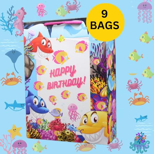 TASCHE SEA Theme Birthday Design Paper Gift Bags for Return Gifts| Birthday | Holiday Presents (Pack Of 9 11x8x3 Inches) - Image 4