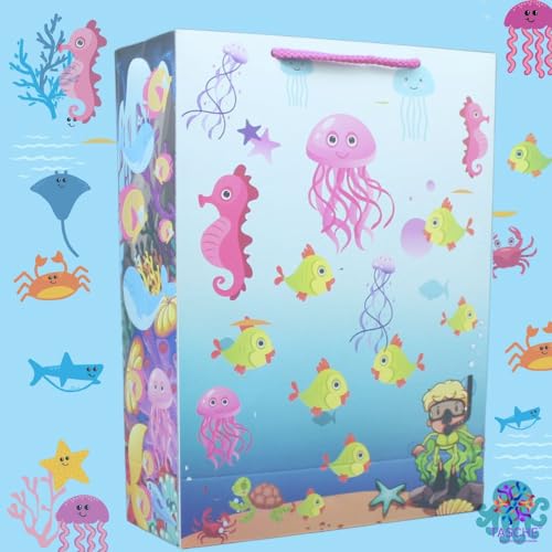 TASCHE SEA Theme Birthday Design Paper Gift Bags for Return Gifts| Birthday | Holiday Presents (Pack Of 9 11x8x3 Inches) - Image 2
