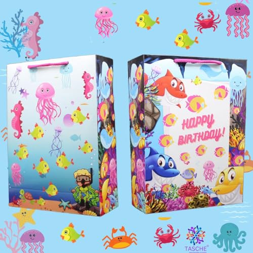 TASCHE SEA Theme Birthday Design Paper Gift Bags for Return Gifts| Birthday | Holiday Presents (Pack Of 9 11x8x3 Inches) - Image 3