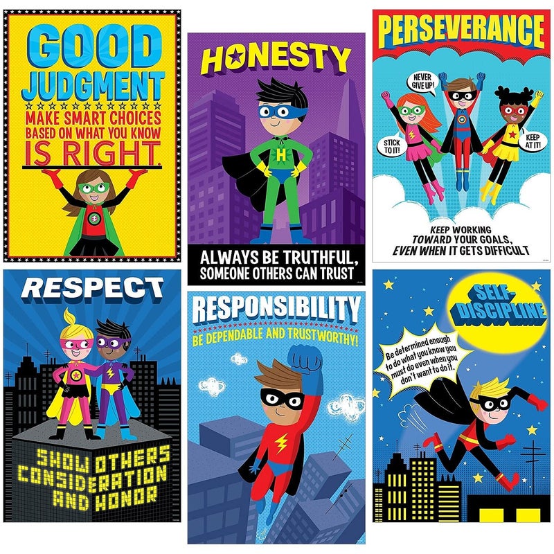 Creative Teaching Press Creative Teaching Press CTP Superhero Character Education Inspirational Posters Six Pieces 5649CK 