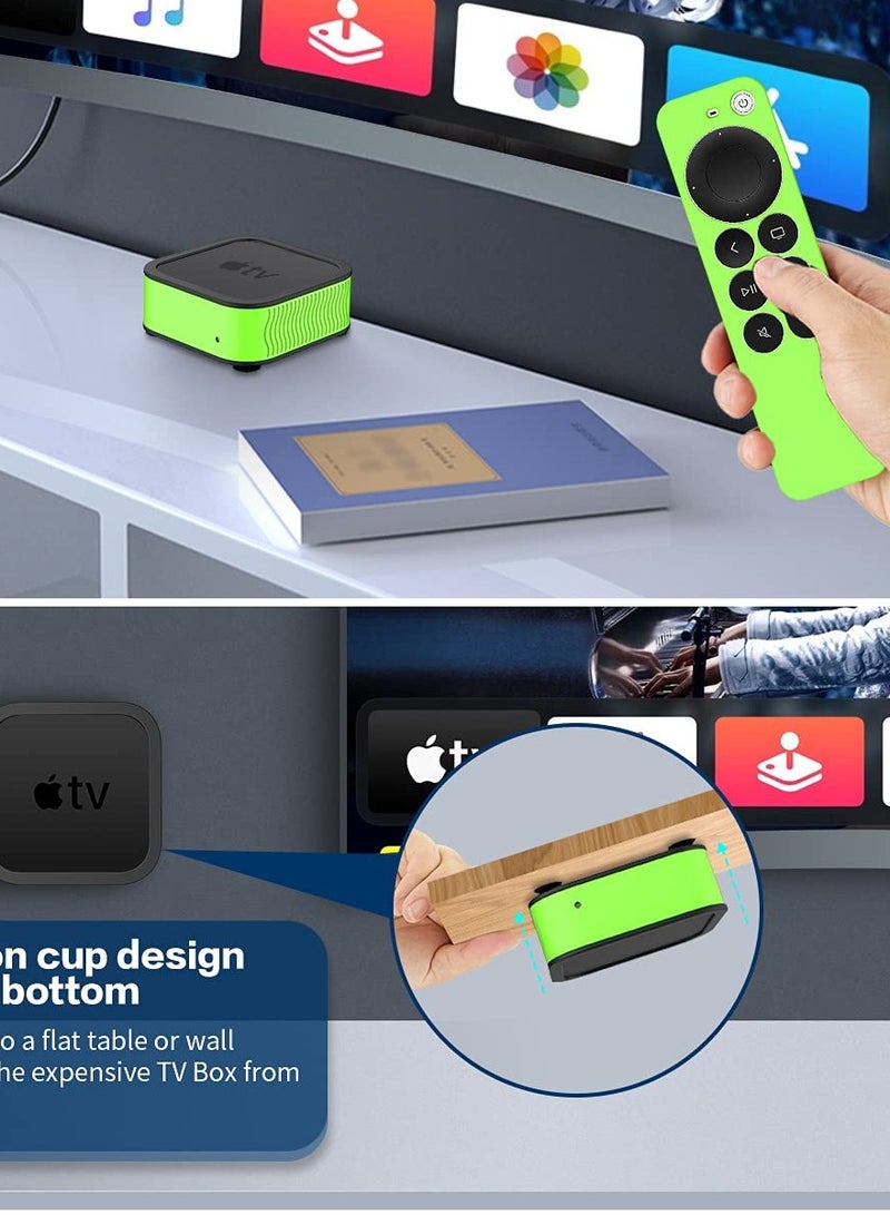 سيوسي جراب لـ 2021 Apple TV 4K Siri Remote Cover ، مع جراب صندوق تلفاز واقٍ من السيليكون لجهاز Apple TV 4K 2021 ، صديق للبشرة / مضاد للانزلاق / مقاوم للصدمات (أخضر متوهج) - Image 3