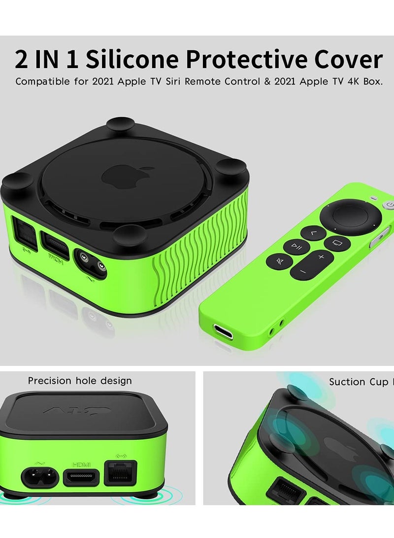 سيوسي جراب لـ 2021 Apple TV 4K Siri Remote Cover ، مع جراب صندوق تلفاز واقٍ من السيليكون لجهاز Apple TV 4K 2021 ، صديق للبشرة / مضاد للانزلاق / مقاوم للصدمات (أخضر متوهج) - Image 2