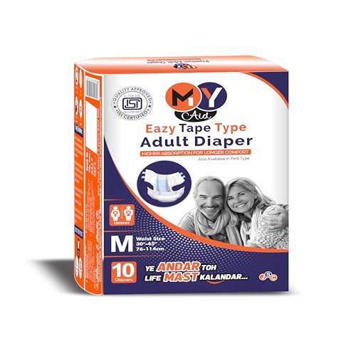 MYAID Unisex Adult Diapers Medium Size-Tape Style with odour lock, Unisex, Higher Absorption & Longer Comfort, Secure Fit, Anti-Bacterial,Skin Friendly, Easy to Use (M Size, 10 Counts,Pack of 1) - Image 1