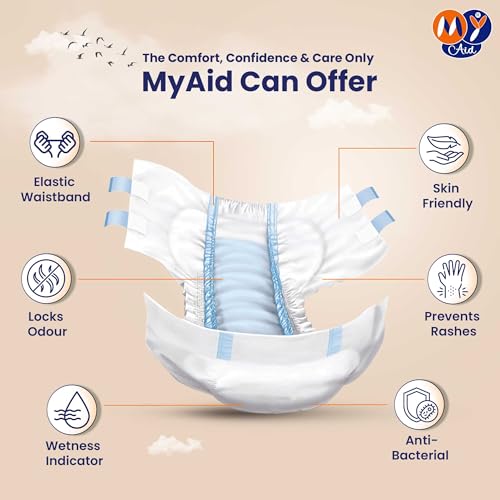 MYAID Unisex Adult Diapers Medium Size-Tape Style with odour lock, Unisex, Higher Absorption & Longer Comfort, Secure Fit, Anti-Bacterial,Skin Friendly, Easy to Use (M Size, 10 Counts,Pack of 1) - Image 4