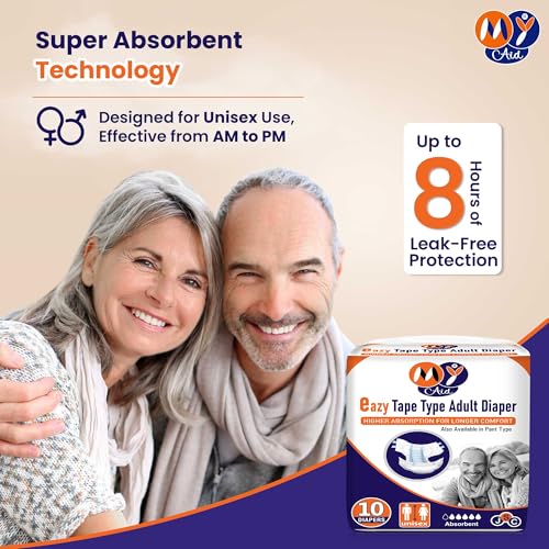MYAID Unisex Adult Diapers Medium Size-Tape Style with odour lock, Unisex, Higher Absorption & Longer Comfort, Secure Fit, Anti-Bacterial,Skin Friendly, Easy to Use (M Size, 10 Counts,Pack of 1) - Image 3