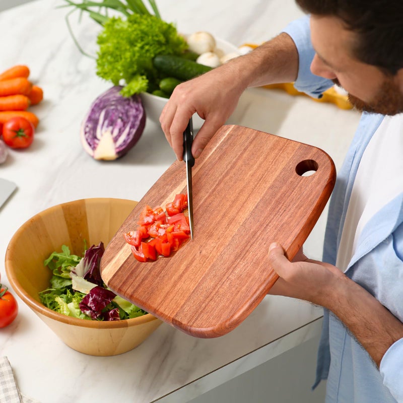 Gtencemen Small Acacia Wood Cutting Boards for Kitchen with Hanging â€“ Medium Wooden Cutting Board for Vegetables, Fruit, Bread, Meat, Cheese, Charcuterie - BPA Free, 10" x 8" - Image 4