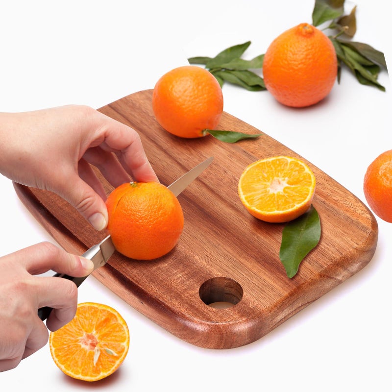 Gtencemen Small Acacia Wood Cutting Boards for Kitchen with Hanging â€“ Medium Wooden Cutting Board for Vegetables, Fruit, Bread, Meat, Cheese, Charcuterie - BPA Free, 10" x 8" - Image 2