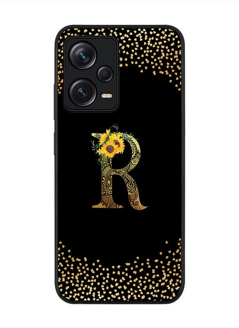 Cover for Redmi Note 12 Pro 5G, Rugged Black Slim fit Phone Cases   - Custom Monogram Initial Letter Mandala Floral Pattern Alphabet-R (Black)