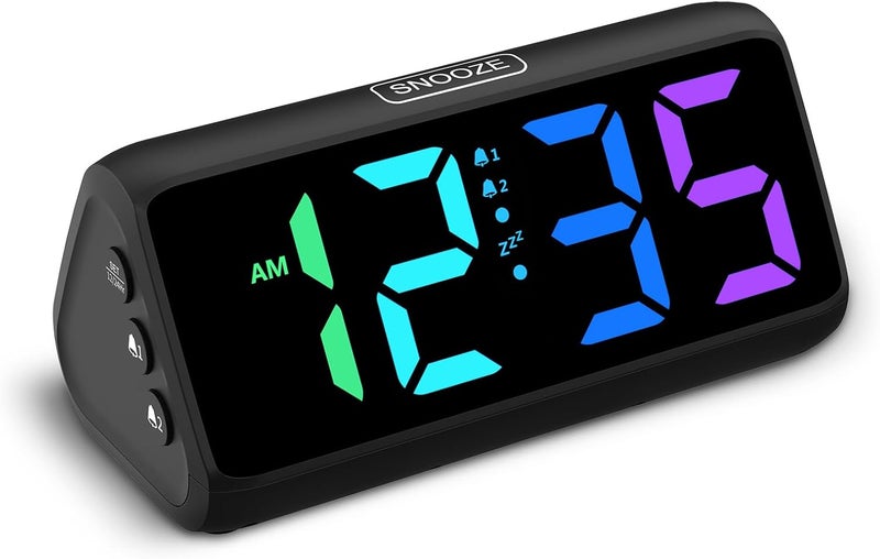 Netzu Loud Alarm Clock for Heavy Sleepers, RGB Alarm Clocks for Bedrooms Seniors Kids, Plug in Digital Clock with 5 Dimmers, 2 Alarms, 4 Volumes and Snooze - Image 1