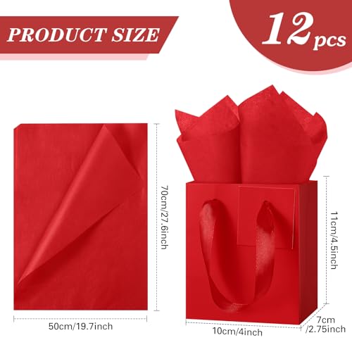 Tenare 12 Pcs Small Gift Bags Mini Paper Bags Bulk Tiny with Handle Tissue for Jewelry Gift Wrapping Fathers Day Birthday Grad Graduation Party Supply4 275 45inchRed - Image 3