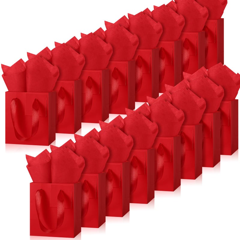 Tenare 12 Pcs Small Gift Bags Mini Paper Bags Bulk Tiny with Handle Tissue for Jewelry Gift Wrapping Fathers Day Birthday Grad Graduation Party Supply4 275 45inchRed - Image 2