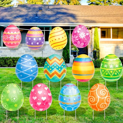 Beeveer 12 Pcs Easter Yard Signs Lawn Sign with Stakes Easter Yard Decor Outdoor Lawn Decorations Hanging Ornaments for Spring Patio Party Supplies Garden Photo Props - Image 1