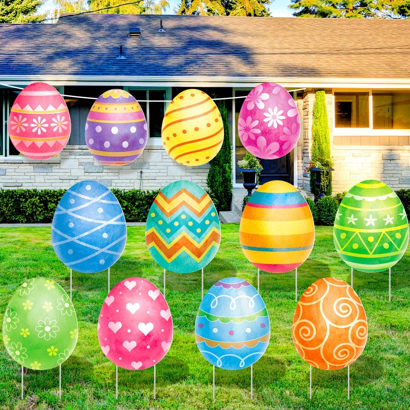 Beeveer 12 Pcs Easter Yard Signs Lawn Sign with Stakes Easter Yard Decor Outdoor Lawn Decorations Hanging Ornaments for Spring Patio Party Supplies Garden Photo Props - Image 2