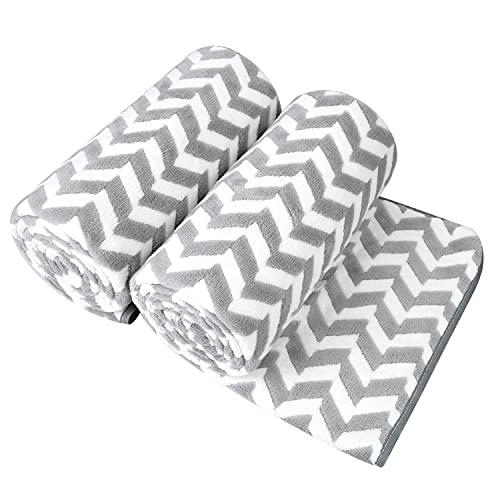 JML Microfiber Bath Towels Bath Towel 2 Pack30 x 60 Oversized Soft Super Absorbent and Fast Drying Multipurpose Use for Sports Fitness Yoga Chevron Grey
