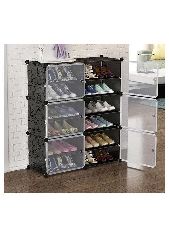 Arabest - 6 Tier Shoe Rack Organizer, Storage Cabinet  with Door Expandable, Double Rows 12 Lattices for 24 Pair Shoes, Plastic Shoe Shelves for Closet,Heels,Boots,Slippers, Entryway Bedroom And Hallway (85*32*96cm, Black) - Image 1