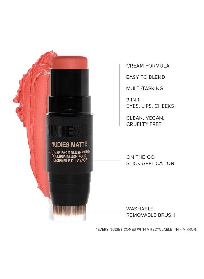 NUDESTIX Nudies Matte Cream Blush Stick 3-In-1 All Over Face Color - Blush Stick For Cheeks Eyes And Lips - Cream Blush For Cheeks W/Blending Brush (Sunset Strip) - Image 1