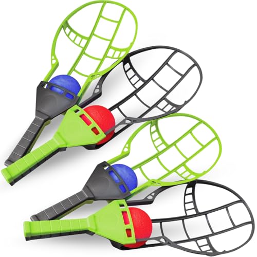 Liberty Imports Trackball Sport Chuck and Catch Ball Player Lacrosse Racket Toy Classic Backyard Game Set Outdoor Play for Kids Adults 4 Pack - Image 1