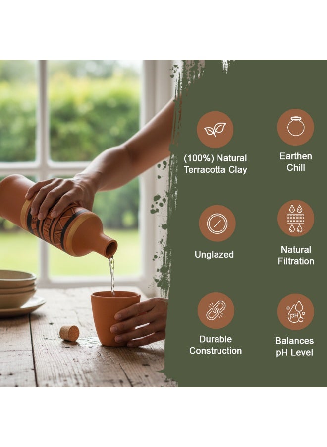 ارك زجاجة ماء من آرك ميزون تيراكوتا | طين طبيعي | زجاجة ترطيب بمقبض وغطاء من الفلين | مطلية يدويًا | تصميم شعبي حرفي | صديقة للبيئة | مستدامة | زجاجة طينية ذاتية التبريد | سعة لتر واحد - Image 4