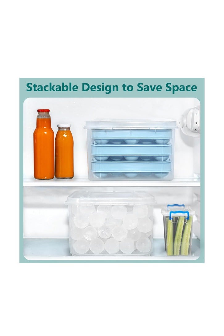 PADOM Padom 3 Pack Ice Trays for Freezer, 99 PCS Ice Cube Tray with Lid and Bin, Round Ice Cube Trays for Freezer, Circle Ice Cube Tray for Chilling Drinks (BLUE)  - Image 4