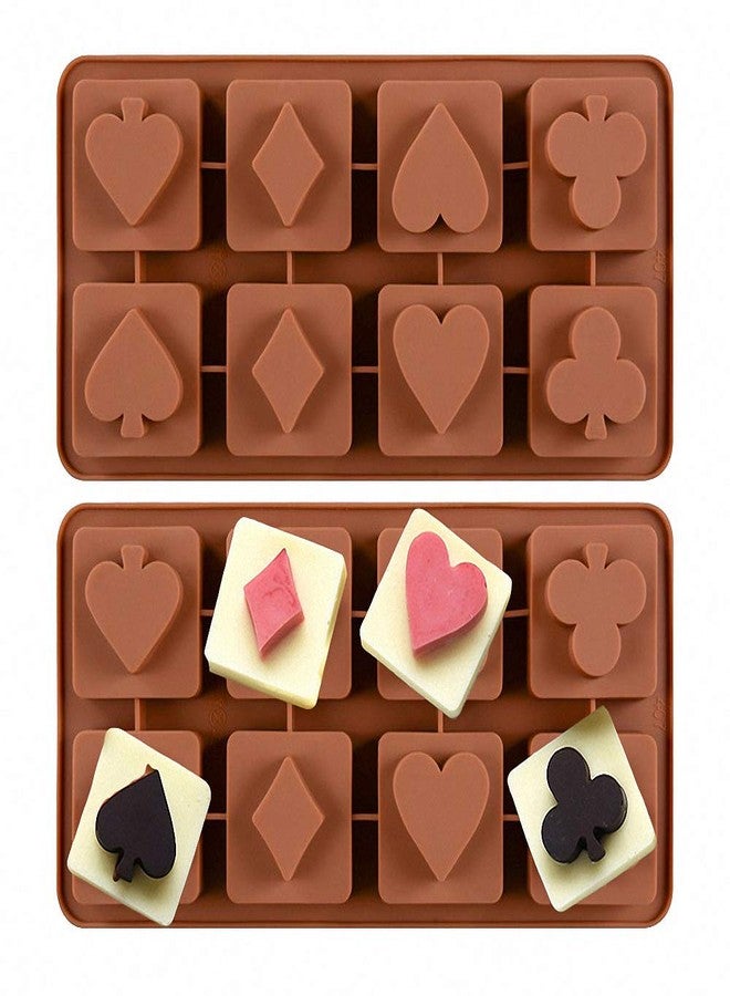 Fewo 2 Pack Poker Chocolate Candy Molds Silicone Ice Cube Trays Playing Bridge Spade Club Diamond and Heart Mini Soap Jello Molds - Image 1