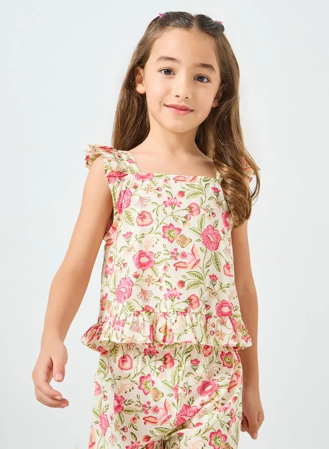 Styli Girls Floral Print Top and Trousers Set
