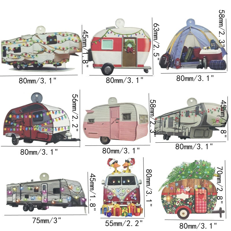 DD-life 9 Pcs Windstream Camper,Travel Trailer Camping,Happy Camper Personalized Ornament Acrylic Shaped Flat Ornaments Car Glass Tree Ornament - Image 2