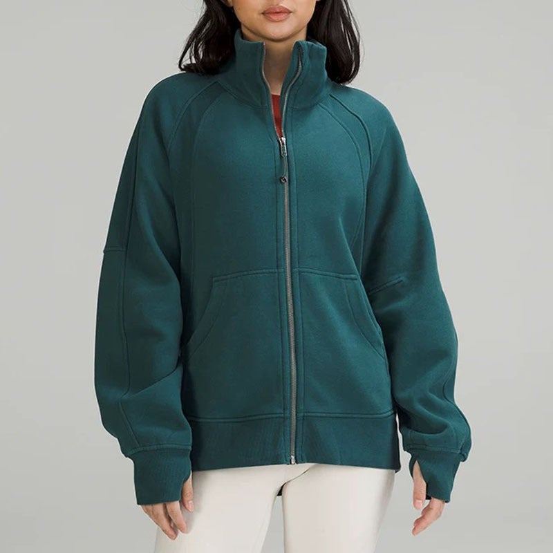 Thickened Fleece Hoodie Womens Warm Yoga Jacket Autumn Winter Green stone 