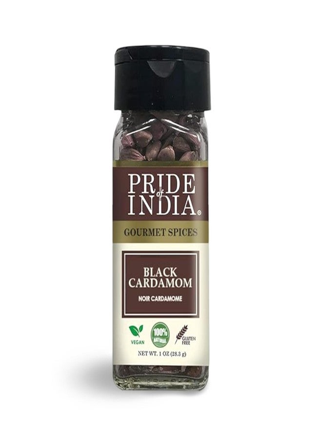 Pride of India Black Cardamom Pods 1 oz | Whole Black Cardamom Spice for Biryani, Curry, Stew & Garam Masala | Smoky Aromatic Elaichi for Indian & Asian Cooking | Dual Sifter Bottle - Image 1