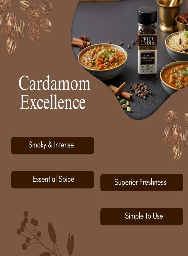 Pride of India Black Cardamom Pods 1 oz | Whole Black Cardamom Spice for Biryani, Curry, Stew & Garam Masala | Smoky Aromatic Elaichi for Indian & Asian Cooking | Dual Sifter Bottle - Image 3