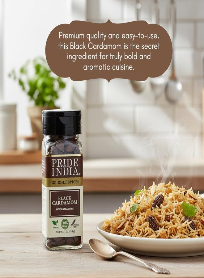Pride of India Black Cardamom Pods 1 oz | Whole Black Cardamom Spice for Biryani, Curry, Stew & Garam Masala | Smoky Aromatic Elaichi for Indian & Asian Cooking | Dual Sifter Bottle - Image 4