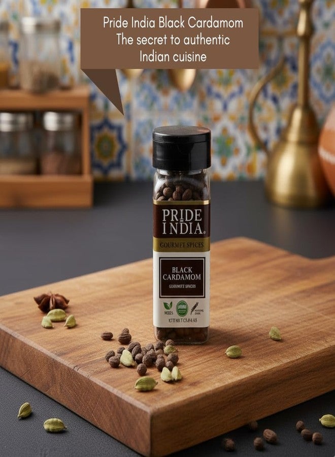 Pride of India Black Cardamom Pods 1 oz | Whole Black Cardamom Spice for Biryani, Curry, Stew & Garam Masala | Smoky Aromatic Elaichi for Indian & Asian Cooking | Dual Sifter Bottle - Image 2