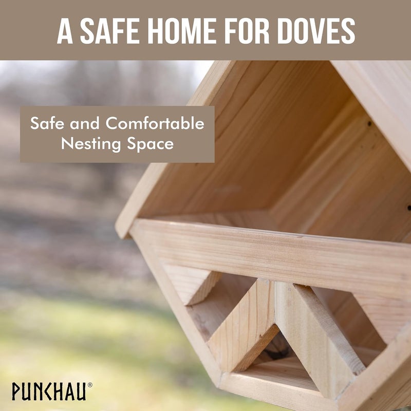 Punchau Cedar Open Mourning Dove Nesting Box for Outdoor - 14L x 11H x 6W Inches Bird Nesting Box - Outdoor Natural Rough Cut Cedar Dove Birdhouse for Outside Nesting with Natural Shingles - Image 4