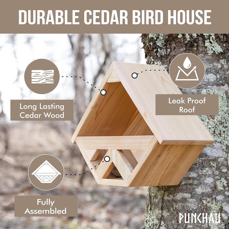 Punchau Cedar Open Mourning Dove Nesting Box for Outdoor - 14L x 11H x 6W Inches Bird Nesting Box - Outdoor Natural Rough Cut Cedar Dove Birdhouse for Outside Nesting with Natural Shingles - Image 3