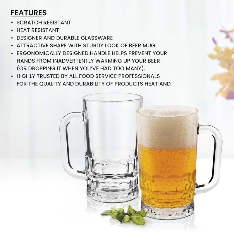 TREO by Milton Gusto Cool Glass Beer Mug, Set of 2, 335 ml Each, Transparent Glasses for Beer, Drinks, Cocktail - Image 5