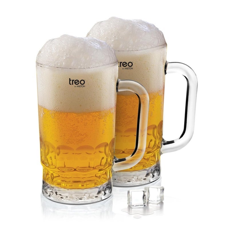 TREO by Milton Gusto Cool Glass Beer Mug, Set of 2, 335 ml Each, Transparent Glasses for Beer, Drinks, Cocktail - Image 1