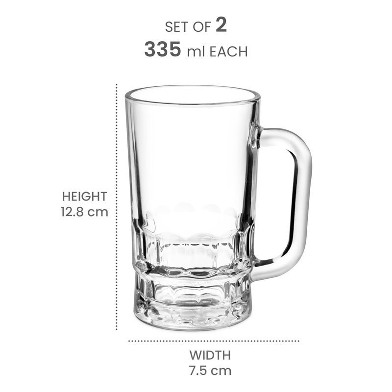 TREO by Milton Gusto Cool Glass Beer Mug, Set of 2, 335 ml Each, Transparent Glasses for Beer, Drinks, Cocktail - Image 3
