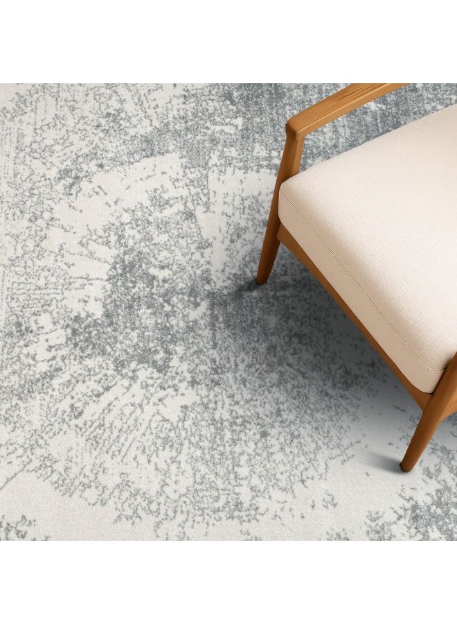 DANUBE HOME Sahara Modern Abstracts Rug | Washable Modern Rugs Style | Polypropylene + Polyester Area Rug Floor Covering | Indoor Carpet For Living Room Dining Bedroom 150X150cm-White Grey - Image 2