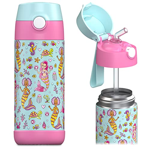 Jarlson® Kids Water Bottle CHARLI [12OZ] - Stainless Steel Thermo Bottle with Straw - Insulated, Spill Proof Waterbottle for School & Sports - Thermo Tumbler for Boys & Girls (Mermaid) - Image 1