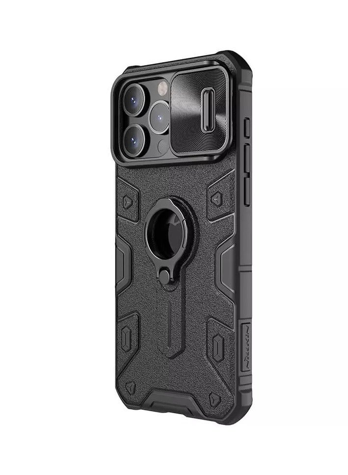 Nillkin CamShield Armor Pro Case for Apple iPhone 15 Pro Max – Black with Ring Holder, Camera Protection, and Logo Cutout - Image 3