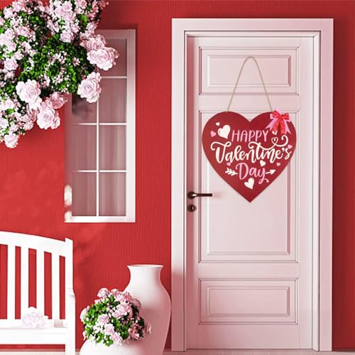 Fangoo Valentines Day Door Sign Valentine's Day Wooden Hanging Sign Happy Valentine's Day Wreath Sign Valentine's Day Front Door Hanging Sign for Valentine's Day Home Window Door Wall Outdoor Decor - Image 4