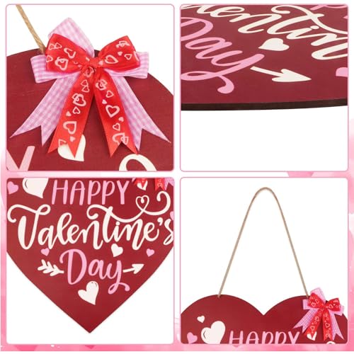 Fangoo Valentines Day Door Sign Valentine's Day Wooden Hanging Sign Happy Valentine's Day Wreath Sign Valentine's Day Front Door Hanging Sign for Valentine's Day Home Window Door Wall Outdoor Decor - Image 3