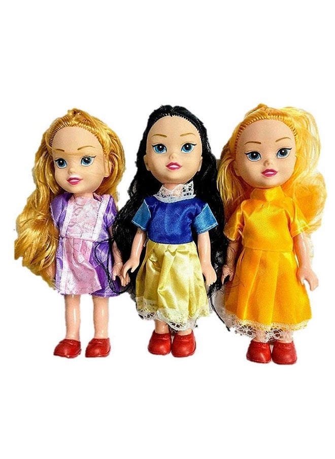 Vibgyor Vibes ™ Small Baby Triplet Girl Sisters Long Hair Doll For Kids, Toddlers, Boys, Girls. Random Clothing Colours Will Be Sent. Pack Of 3 (6.5 Inches)  - Image 1