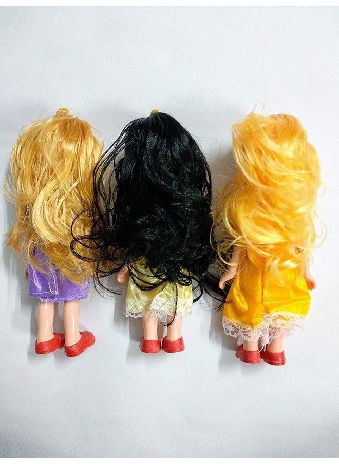 Vibgyor Vibes ™ Small Baby Triplet Girl Sisters Long Hair Doll For Kids, Toddlers, Boys, Girls. Random Clothing Colours Will Be Sent. Pack Of 3 (6.5 Inches)  - Image 2