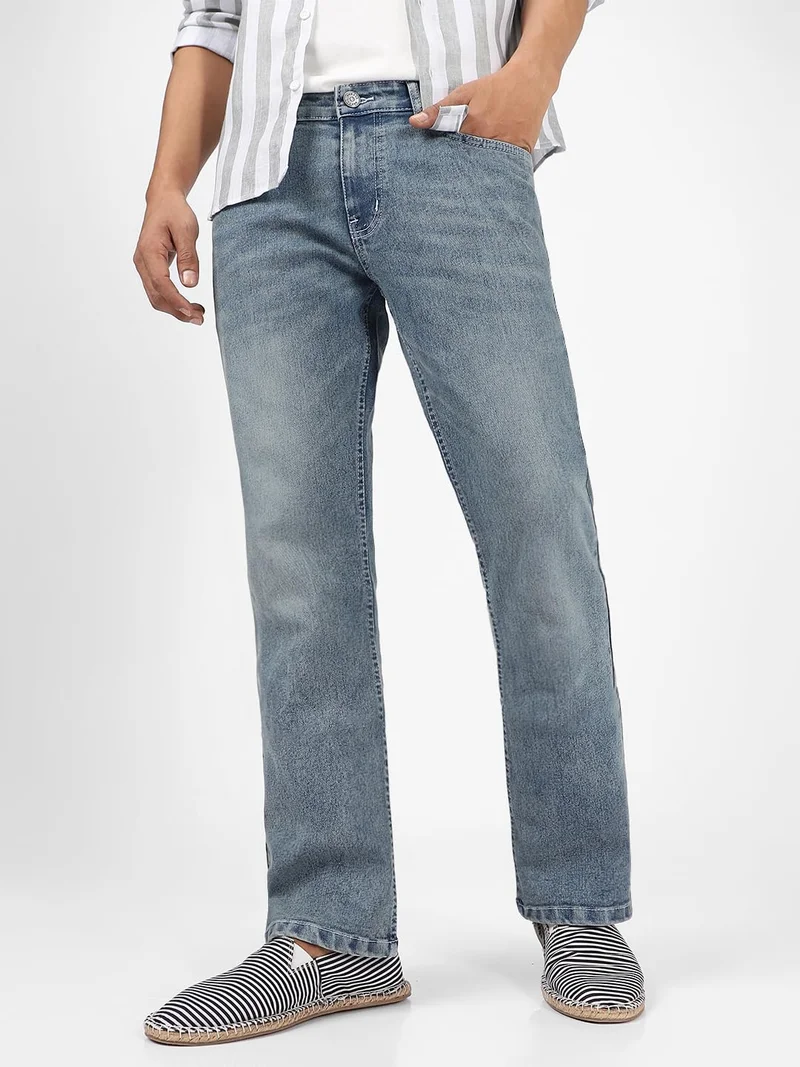 Urbano Fashion  Urbano Fashion Men's Light Blue Washed Bootcut Jeans Stretchable  | Best Price UAE