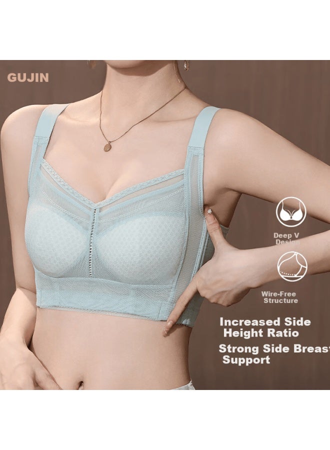Gujin Thin Back Full Coverage Lace Breathable Large Cup Wireless Bra For Large Bust, Anti-sagging, Plus Size - Image 1