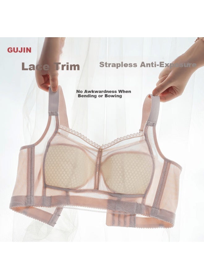 Gujin Thin Back Full Coverage Lace Breathable Large Cup Wireless Bra For Large Bust, Anti-sagging, Plus Size - Image 2