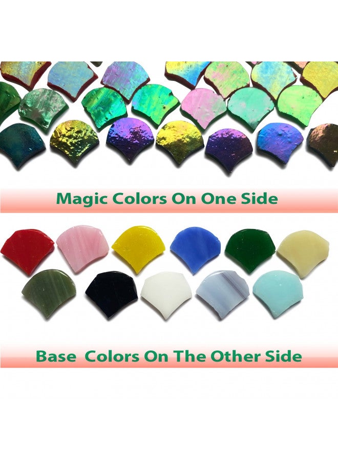KALUCION KALUCION Magic Iridescent Fan Shaped Glass Mosaic Tiles for Crafts 170 Pieces, Stained Glass Supplies Mosaic Kit for Adults, Stained Glass Sheets Kit for Mosaic Projects  - Image 2